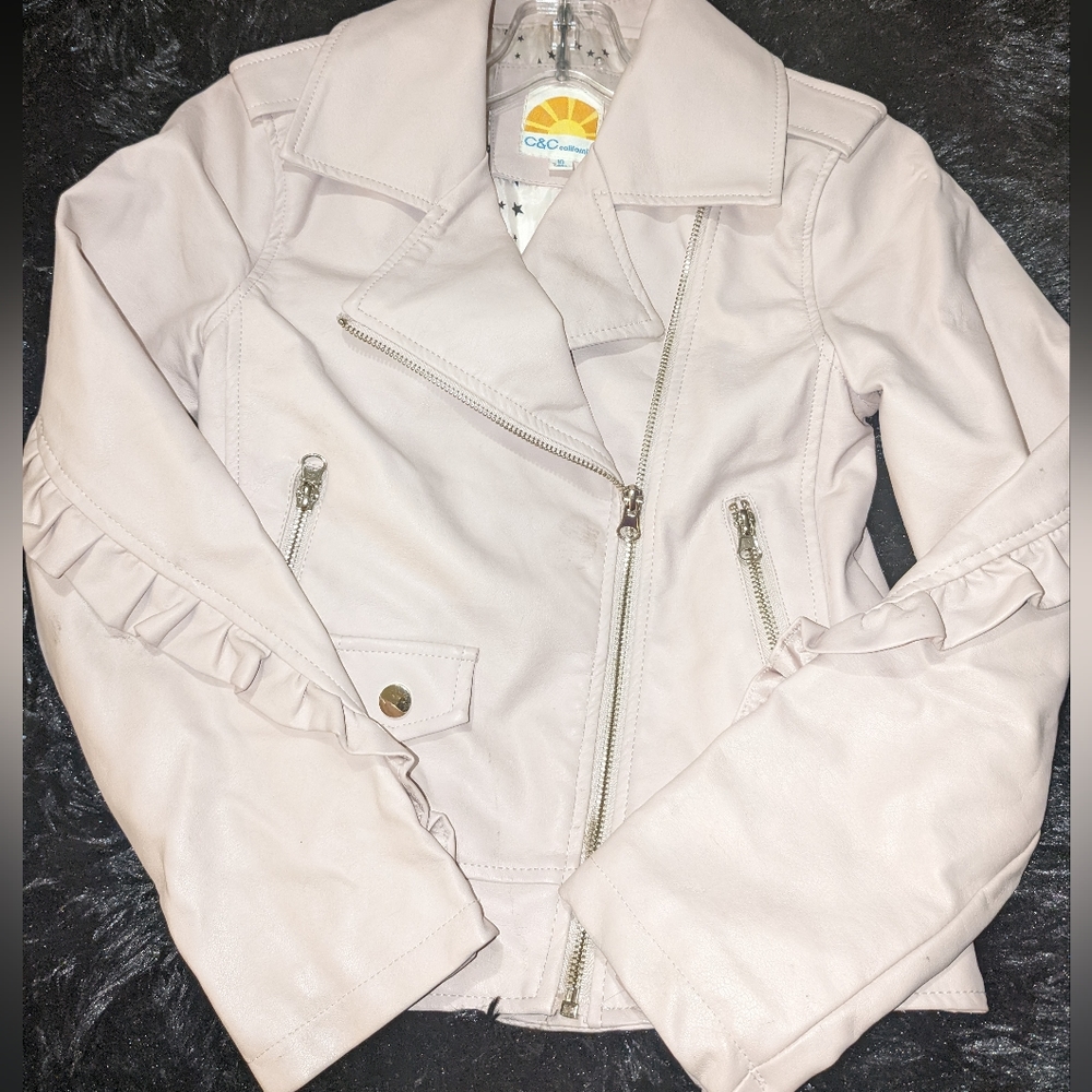 Girls pink moto jacket, vegan leather